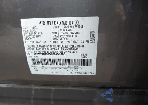 2022 Ford Explorer Xlt z USA, uszkodzony, nr VIN 1FMSK8DH3NGA98100